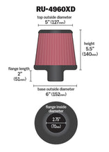 Load image into Gallery viewer, K&N Filter Universal Clamp-On Filter-Round Tapered 2.75in Flange ID x 6in Base OD x 5in Top OD