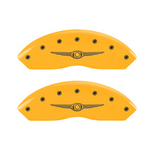 Load image into Gallery viewer, MGP 4 Caliper Covers Engraved Front & Rear Style 1/Chrysler Wing Yellow finish black ch