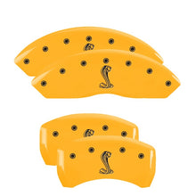 Load image into Gallery viewer, MGP 4 Caliper Covers Engraved Front & Rear Tiffany Snake Yellow Finish Black Char 2005 Ford Mustang