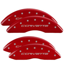 Load image into Gallery viewer, MGP 4 Caliper Covers Engraved Front & Rear C6/Corvette Red finish silver ch