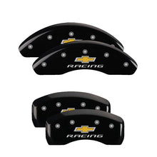 Load image into Gallery viewer, MGP 4 Caliper Covers Engraved Front & Rear Chevy racing Black finish silver ch