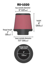 Load image into Gallery viewer, K&N Universal Tapered Filter 6in Flange ID x 7.5in Base OD x 5in Top OD x 8in Height