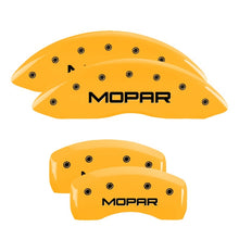 Load image into Gallery viewer, MGP 4 Caliper Covers Engraved Front & Rear MOPAR Yellow finish black ch