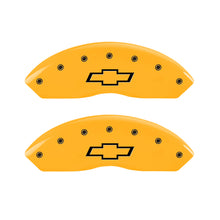 Load image into Gallery viewer, MGP 4 Caliper Covers Engraved F & R Bowtie Yellow Finish Black Char 2014 Chevrolet Express 2500