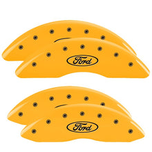 Load image into Gallery viewer, MGP 4 Caliper Covers Engraved Front & Rear Oval logo/Ford Yellow finish black ch