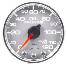 Load image into Gallery viewer, Autometer Spek-Pro Gauge Oil Press 2 1/16in 120psi Stepper Motor W/Peak & Warn Slvr/Chrm