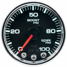 Load image into Gallery viewer, Autometer Spek-Pro Gauge Boost 2 1/16in 100psi Stepper Motor W/Peak & Warn Blk/Chrm