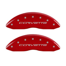 Load image into Gallery viewer, MGP 4 Caliper Covers Engraved Front & Rear C6/Corvette Red finish silver ch