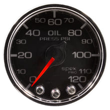 Load image into Gallery viewer, Autometer Spek-Pro Gauge Oil Press 2 1/16in 120psi Stepper Motor W/Peak & Warn Blk/Chrm