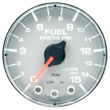 Load image into Gallery viewer, Autometer Spek-Pro Gauge Fuel Press 2 1/16in 15psi Stepper Motor W/Peak & Warn Slvr/Chrm