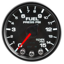 Load image into Gallery viewer, Autometer Spek-Pro Gauge Fuel Press 2 1/16in 15psi Stepper Motor W/Peak & Warn Blk/Blk