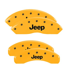 Load image into Gallery viewer, MGP 4 Caliper Covers Engraved Front & Rear Jeep Yellow Finish Black Char 2018 Jeep Wrangler