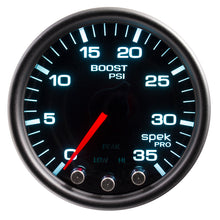 Load image into Gallery viewer, Autometer Spek-Pro Gauge Boost 2 1/16in 35psi Stepper Motor W/Peak & Warn Blacksmoke//Black