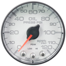 Load image into Gallery viewer, Autometer Spek-Pro Gauge Oil Press 2 1/16in 120psi Stepper Motor W/Peak & Warn Wht/Blk