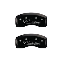 Load image into Gallery viewer, MGP 4 Caliper Covers Engraved Front & Rear Cursive/Cadillac Black finish silver ch