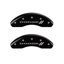 Load image into Gallery viewer, MGP 4 Caliper Covers Engraved Front & Rear With stripes/Dodge Black finish silver ch