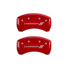 Load image into Gallery viewer, MGP 4 Caliper Covers Engraved Front & Rear With stripes/Charger Yellow finish black ch