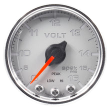 Load image into Gallery viewer, Autometer Spek-Pro Gauge Voltmeter 2 1/16in 16V Stepper Motor W/Peak & Warn Slvr/Chrm