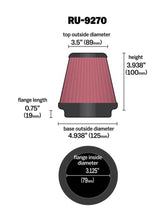 Load image into Gallery viewer, K&N Universal Tapered Filter 3-1/8in Flange IDx4-15/16in Base OD x 3-1/2in Top OD x 3-15/16in Height