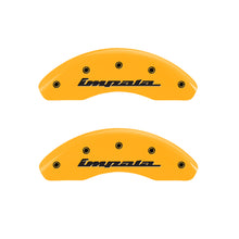 Load image into Gallery viewer, MGP 4 Caliper Covers Engraved Front & Rear Impala Yellow Finish Black Char 2002 Chevrolet Impala