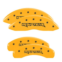 Load image into Gallery viewer, MGP 4 Caliper Covers Engraved Front & Rear Raptor Yellow Finish Black Char 2011 Ford F-150
