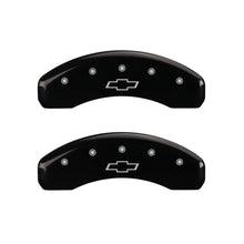 Load image into Gallery viewer, MGP 4 Caliper Covers Engraved Front & Rear Bowtie Black Finish Silver Char 2016 Chevrolet SS
