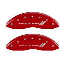 Load image into Gallery viewer, MGP 4 Caliper Covers Engraved Front & Rear With stripes/Durango Red finish silver ch