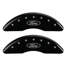 Load image into Gallery viewer, MGP 4 Caliper Covers Engraved Front & Rear Oval logo/Ford Black finish silver ch