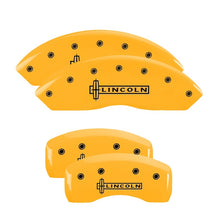 Load image into Gallery viewer, MGP 4 Caliper Covers Engraved F & R Escalade Yellow Finish Black Char 2004 Cadillac Escalade EXT