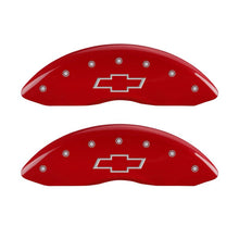 Load image into Gallery viewer, MGP 4 Caliper Covers Engraved Front & Rear Bowtie Red Finish Silver Char 2014 Chevrolet Express 2500
