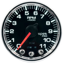 Load image into Gallery viewer, Autometer Spek-Pro Gauge Tach 2 1/16in 11K Rpm W/ Shift Light & Peak Mem Blk/Chrm