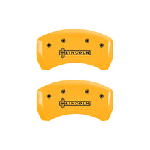 Load image into Gallery viewer, MGP 4 Caliper Covers Engraved Front & Rear Lincoln Yellow finish black ch