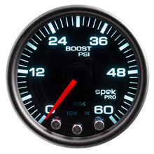 Load image into Gallery viewer, Autometer Spek-Pro Gauge Boost 2 1/16in 60psi Stepper Motor W/Peak & Warn Blk/Smoke/Black