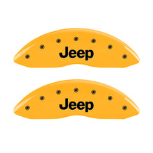 Load image into Gallery viewer, MGP 4 Caliper Covers Engraved Front & Rear Jeep Yellow Finish Black Char 1999 Jeep Grand Cherokee