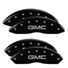 Load image into Gallery viewer, MGP 4 Caliper Covers Engraved Front & Rear GM Style/Hybrid Black finish silver ch