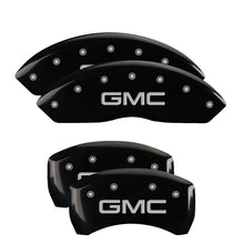 Load image into Gallery viewer, MGP 4 Caliper Covers Engraved Front & Rear GMC Black Finish Silver Char 2019 GMC Arcadia
