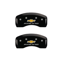 Load image into Gallery viewer, MGP 4 Caliper Covers Engraved Front & Rear Chevy racing Black finish silver ch