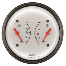 Load image into Gallery viewer, AutoMeter Gauge Dual Fuel & Oilp 3-3/8in. 0 Ohm(e) to 90 Ohm(f)& 100PSI Elec Arctic White