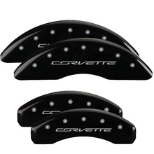 Load image into Gallery viewer, MGP 4 Caliper Covers Engraved Front & Rear C7/Corvette Black finish silver ch