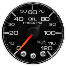 Load image into Gallery viewer, Autometer Spek-Pro Gauge Oil Press 2 1/16in 120psi Stepper Motor W/Peak & Warn Blk/Chrm