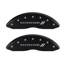 Load image into Gallery viewer, MGP 4 Caliper Covers Engraved Front & Rear With stripes/Dodge Red finish silver ch