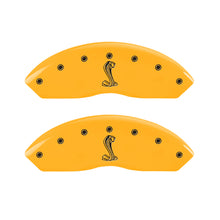 Load image into Gallery viewer, MGP 4 Caliper Covers Engraved Front & Rear Tiffany Snake Yellow Finish Black Char 2005 Ford Mustang