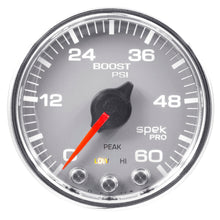 Load image into Gallery viewer, Autometer Spek-Pro Gauge Boost 2 1/16in 60psi Stepper Motor W/Peak & Warn Slvr/Chrm
