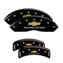 Load image into Gallery viewer, MGP 4 Caliper Covers Engraved F & R Chevy Racing Black Finish Silver Char 1988 Chevrolet Corvette