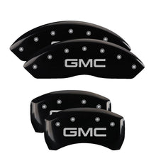 Load image into Gallery viewer, MGP 4 Caliper Covers Engraved Front & Rear GMC Black finish silver ch