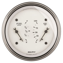 Load image into Gallery viewer, AutoMeter Gauge Dual Fuel & Oilp 3-3/8in. 240 Ohm(e) to 33 Ohm(f) & 100PSI Elec Old Tyme Wht