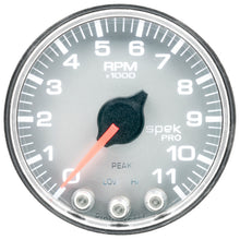 Load image into Gallery viewer, Autometer Spek-Pro Gauge Tach 2 1/16in 11K Rpm W/ Shift Light & Peak Mem Slvr/Chrm