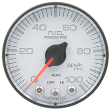 Load image into Gallery viewer, Autometer Spek-Pro Gauge Fuel Press 2 1/16in 100psi Stepper Motor W/Peak & Warn Wht/Blk