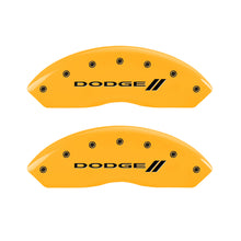 Load image into Gallery viewer, MGP 4 Caliper Covers Engraved Front & Rear With stripes/Dodge Yellow finish black ch