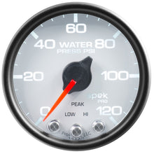 Load image into Gallery viewer, Autometer Spek-Pro Gauge Water Press 2 1/16in 120psi Stepper Motor W/Peak & Warn Wht/Blk